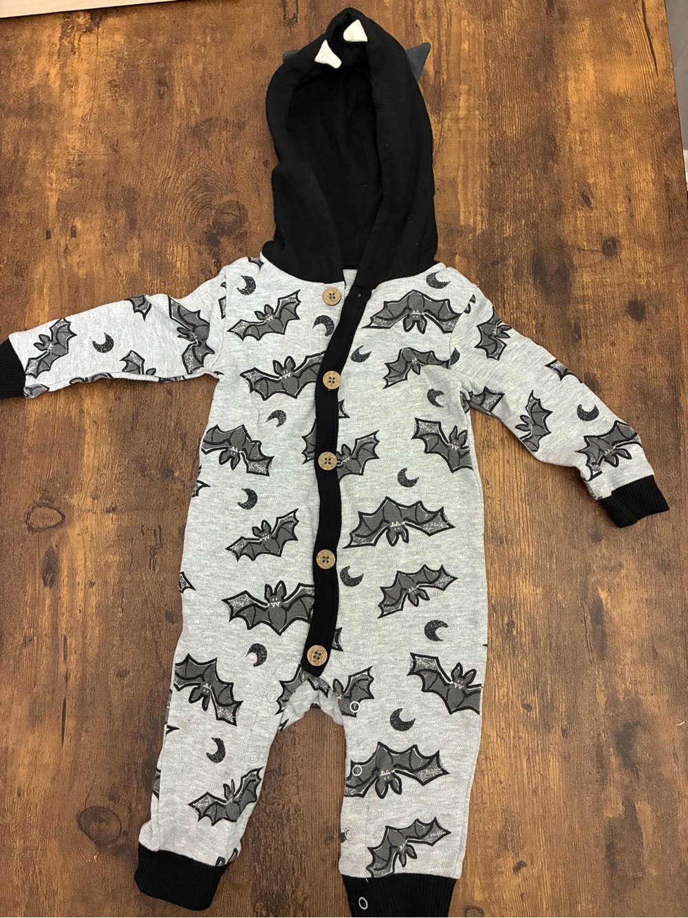 Wonder Nation 6-9M Bat-Print Halloween Hooded One-Piece